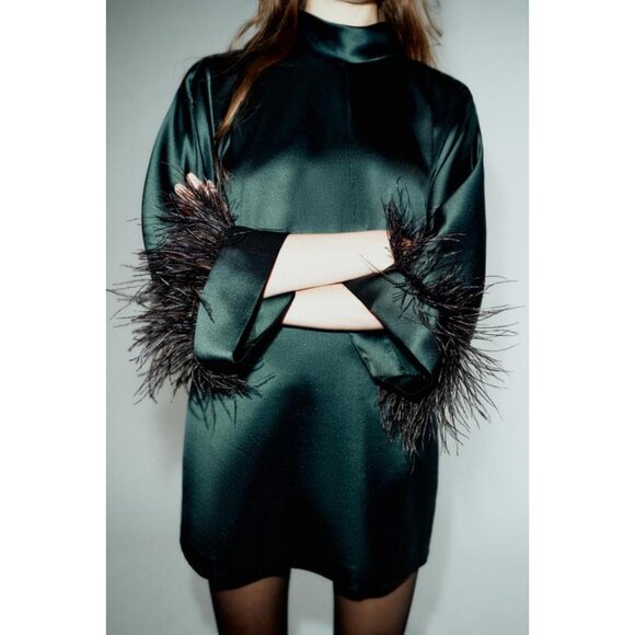 ZARA SHORT SATIN FEATHER DRESS - Picture 7 of 10